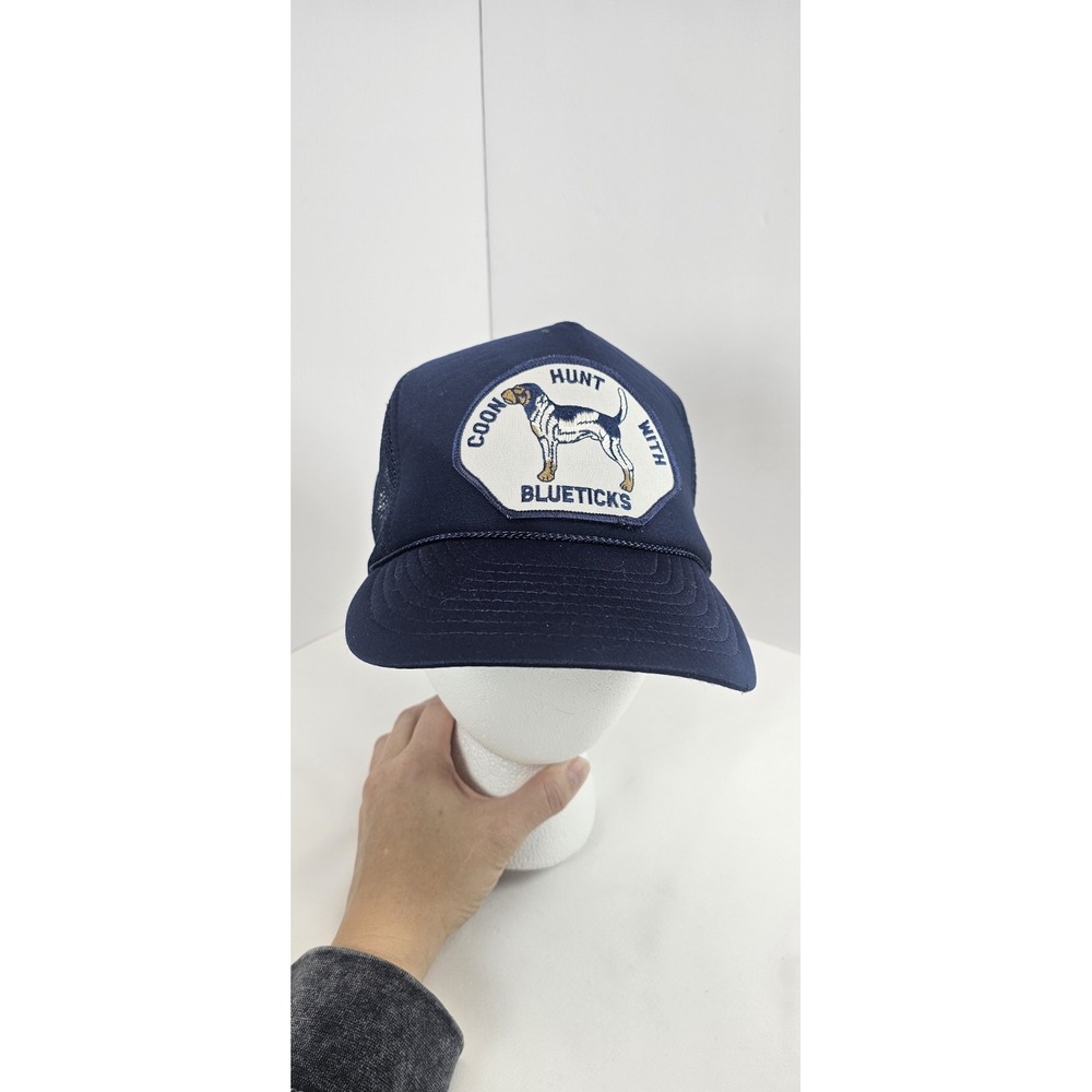 Vintage Coon Hunt With Blueticks Trucker Hat Navy Mesh Snapback Hunting Cap‎
